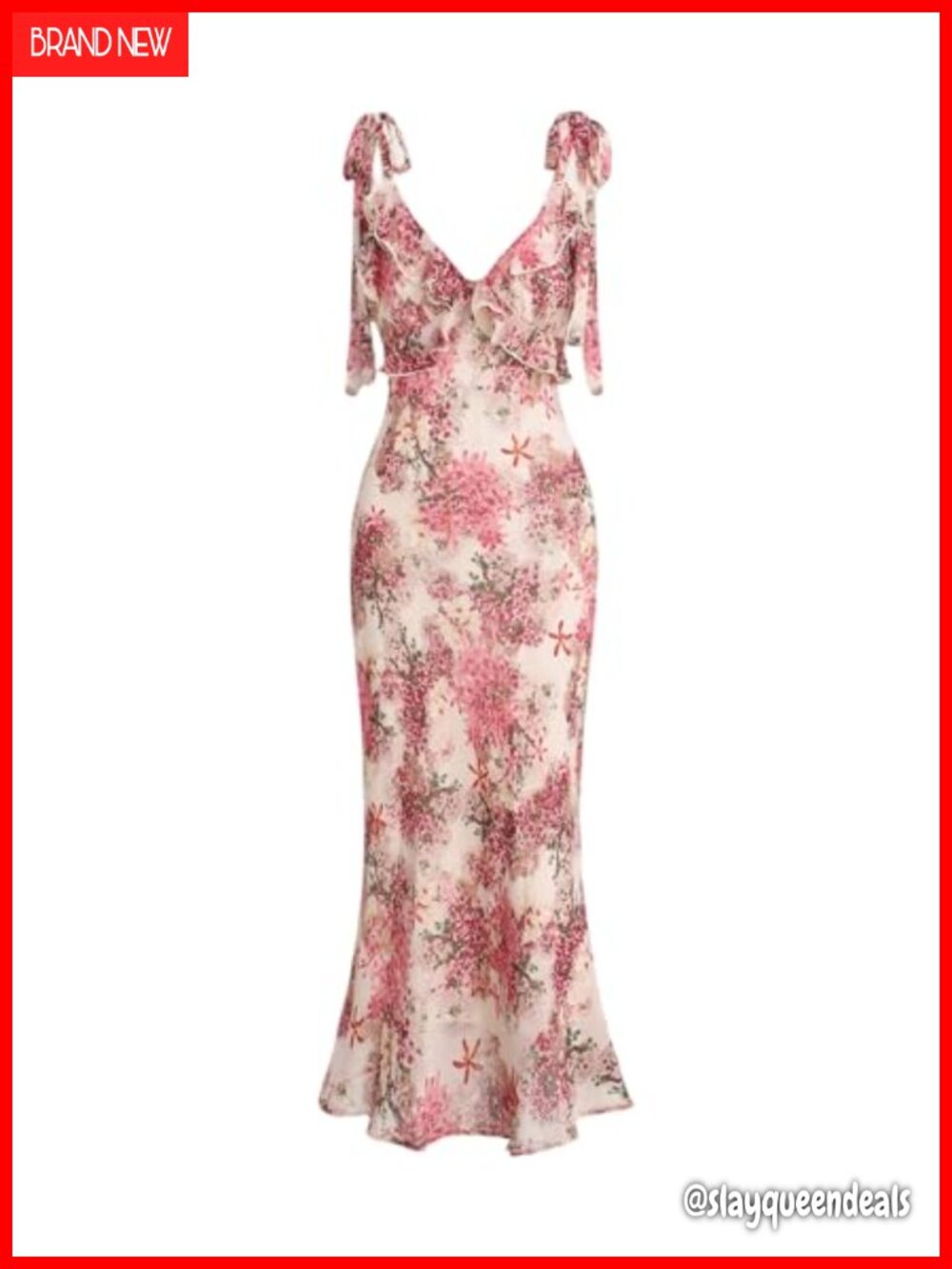 Boho Midi Floral Dress Adjustable Straps V-Neck Flowy Sundress Wedding Guest